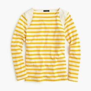 J.Crew Women's Crewneck Yellow Stripe Suede Shoulder Long Sleeve Pullover Top